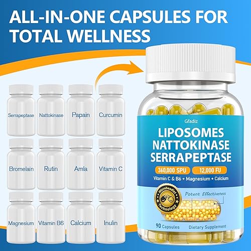 Miniatura 4 de Nattokinase 12,000 FU Serrapeptase 360,000 Suplemento SPU, 90 cápsulas, cápsulas liposomales súper enzimas con inulina para hombres y mujeres, apoya