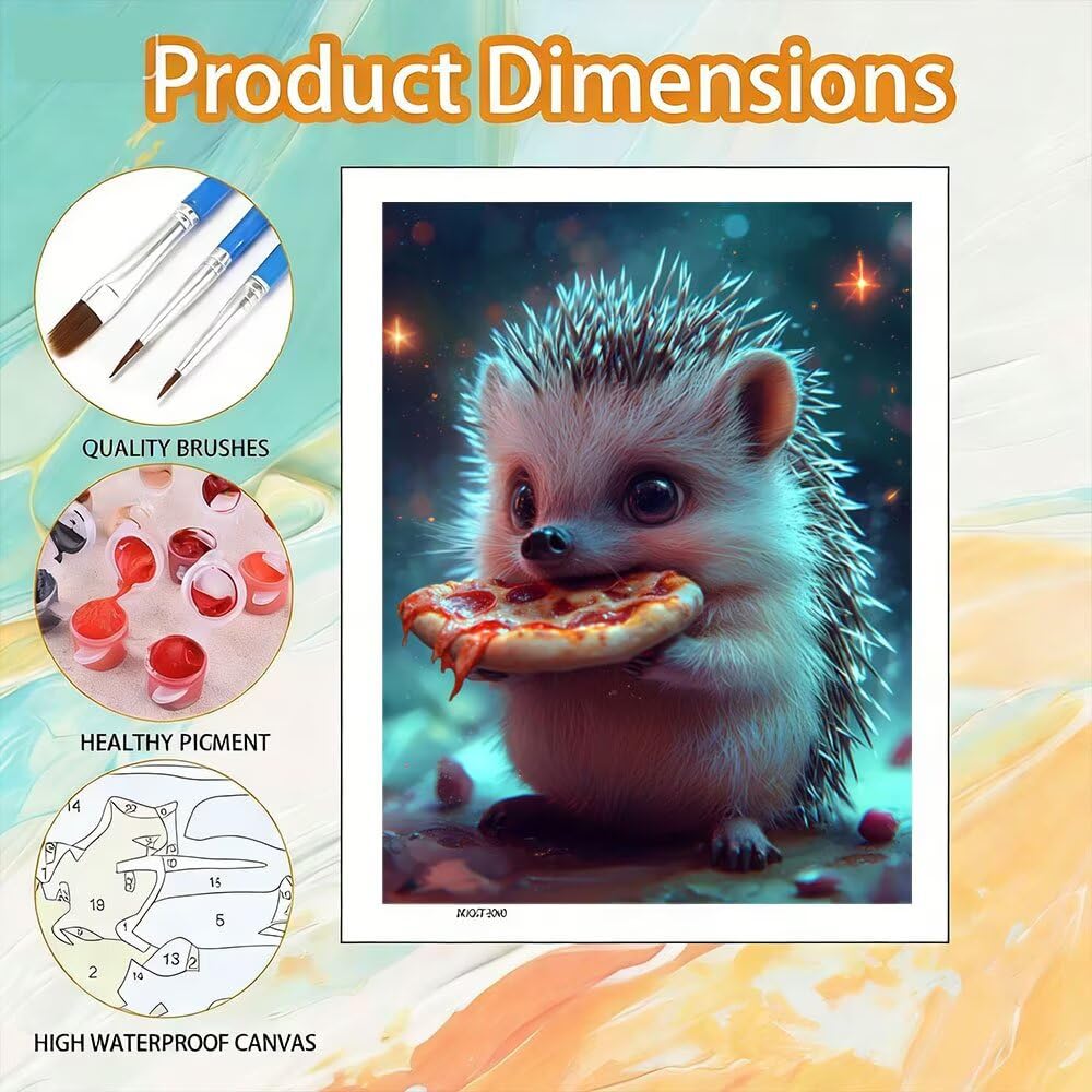Zestawy do malowania po numerach dla dorosłych, jeż pizza rysowane przez kolorowe farby olejne bez ramy, łatwe wesołe malowanie DIY dla początkujących, na prezent urodzinowy, dekoracja ścienna do domu