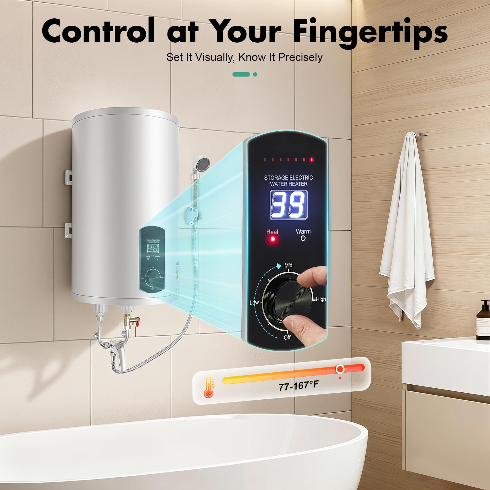 Scaldacqua Elettrico 220V 2000W 25 Litri Alta Capacità, Temperatura (25-75 °C) con Comando a Pulsante Display Digitale, Adatto per Cucine, Servizi Igienici, Bagni, Camper, ecc