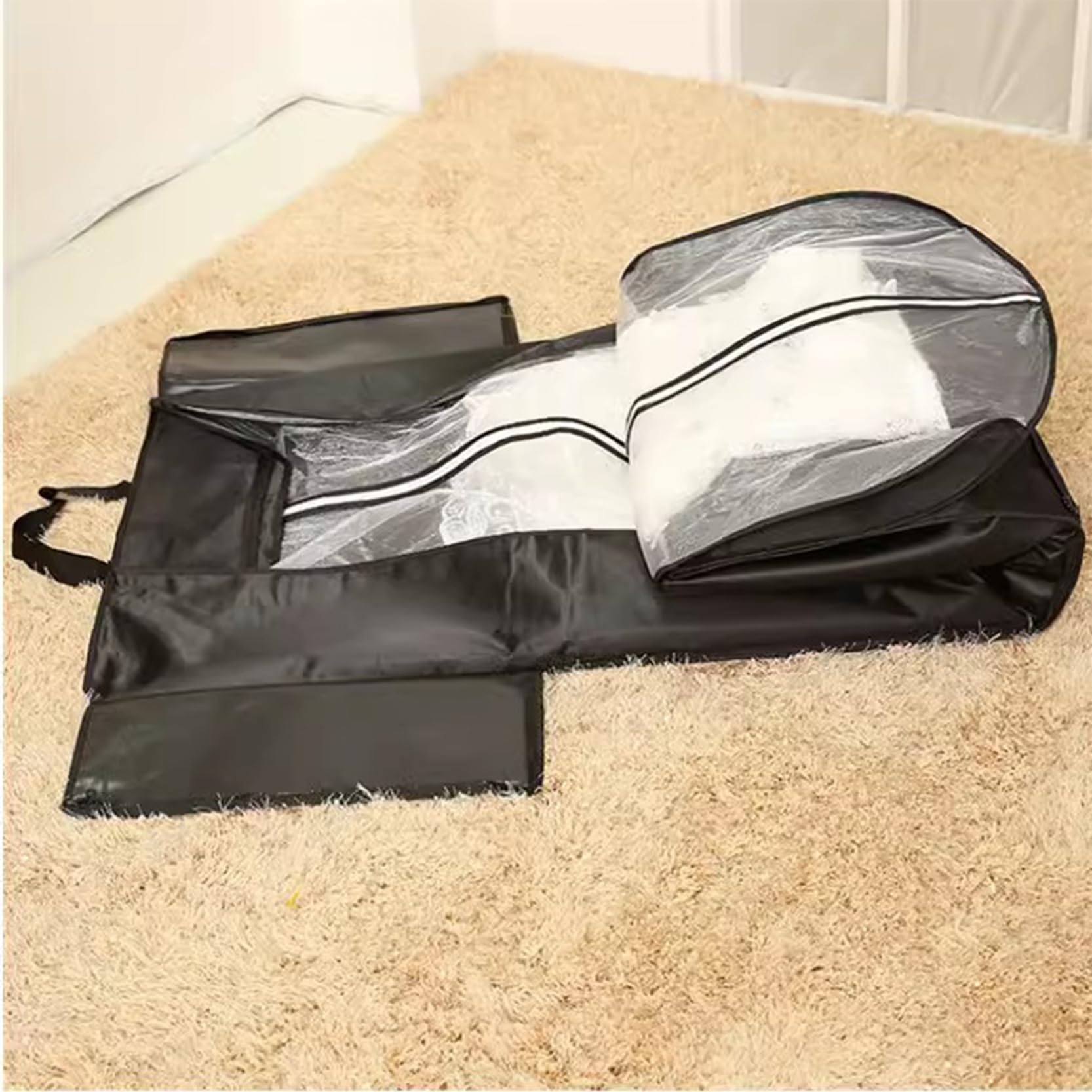 Fundas de ropa Bolsas protectoras para vestidos de novia/vestidos largos, Fundas para vestidos largas impermeables y transpirables Bolsas de ropa con cremallera y asa, H 63"/78", Gris-S (Negro S)