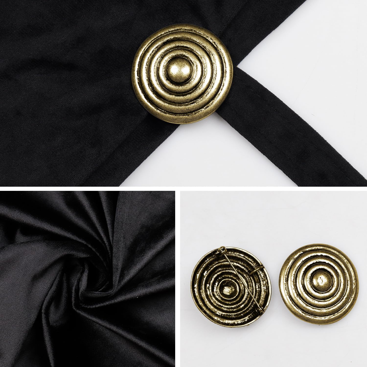 L'VOW Medieval Black Cape Viking Cape Renaissance Cloak with Brooches for Women Men Halloween Cosplay - Image 6