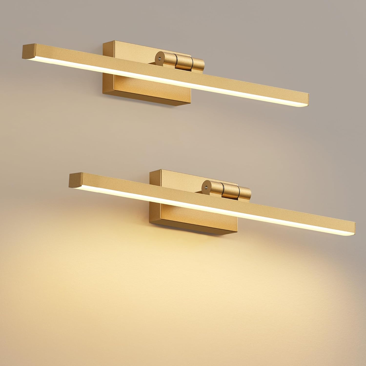 PUSU Rechargeable Picture Light Set of 2, Gold LED Cordless 15.7 inch Wall Mount Art Lamp with Remote, 2700K Dimmable Battery Powered Display Lights for Artwork Painting Living Room, Bedroom, Hallway