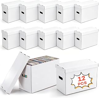 Heavy Duty 5-Layer Short Comic Box with Double-Bottom Base, Stackable Cardboard Storage Boxes for Graded & Raw Comics, Magazine, Collectibles, 16.6" x 8.6" x 11.5" (White, 12 pack)