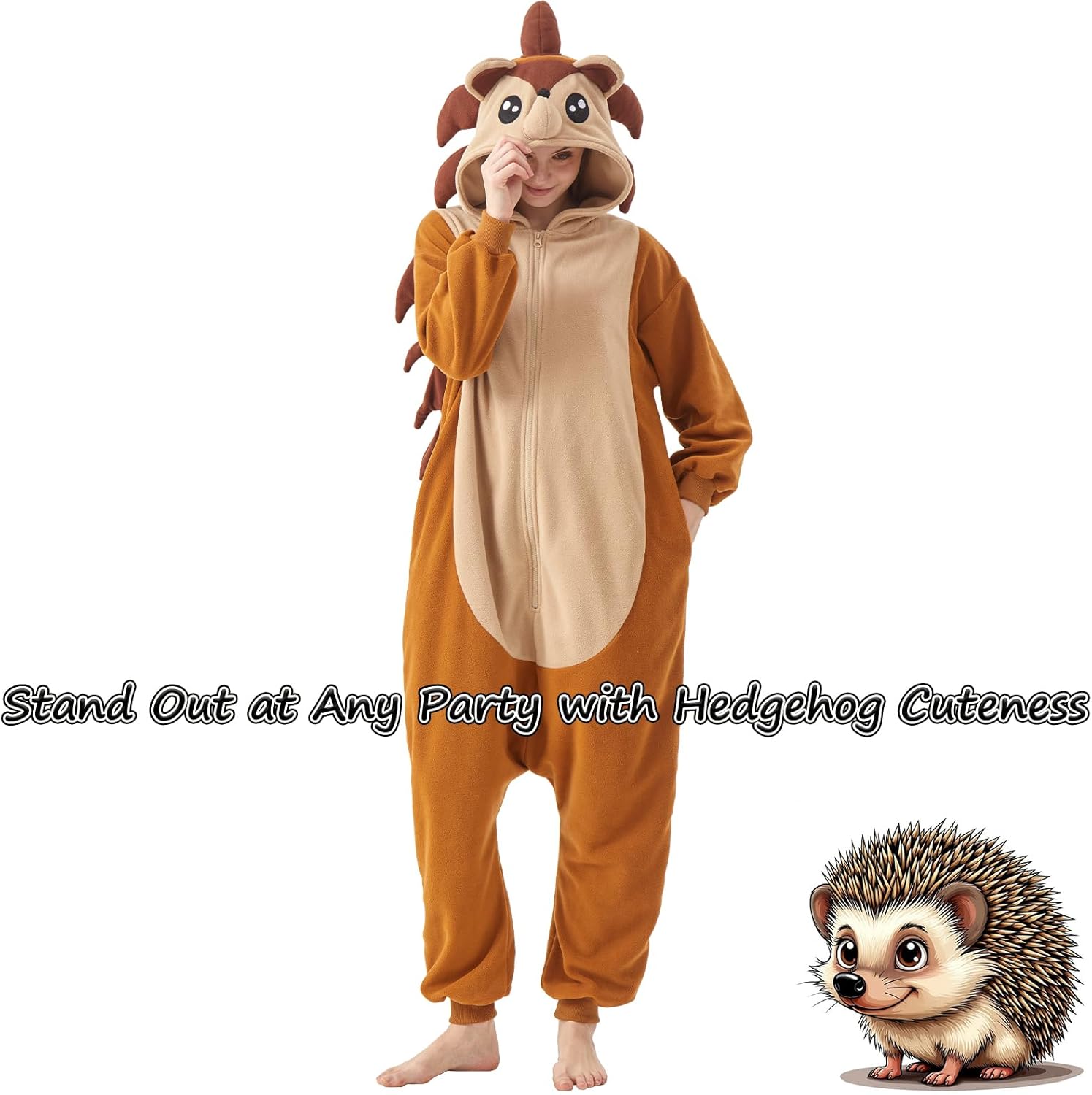 Hedgehog Onesie for Adults Halloween Costume Cosplay One-Piece Pajamas for Women and Men - Image 5