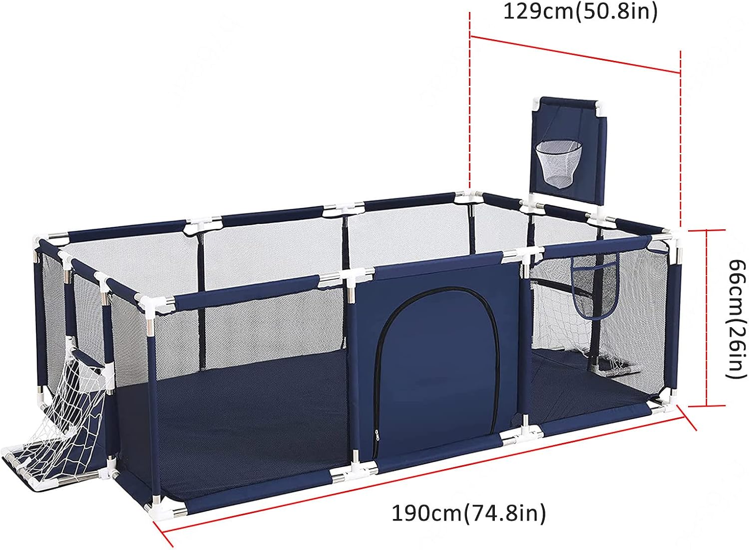 Baby Playard, Portable Baby Fence, Large Activity Center Fence, Crawling Playpen with Basketball Hoop and Soccer Gate, 19012966cm