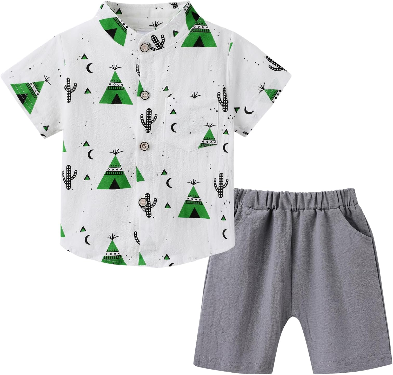 PATPATToddler Baby Boy Shirt Shorts Set Summer Outfit Cactus Print Short Sleeve Cotton Top Elastic Shorts Set 2pcs Infant Clothes Size 0 Months-3 Years