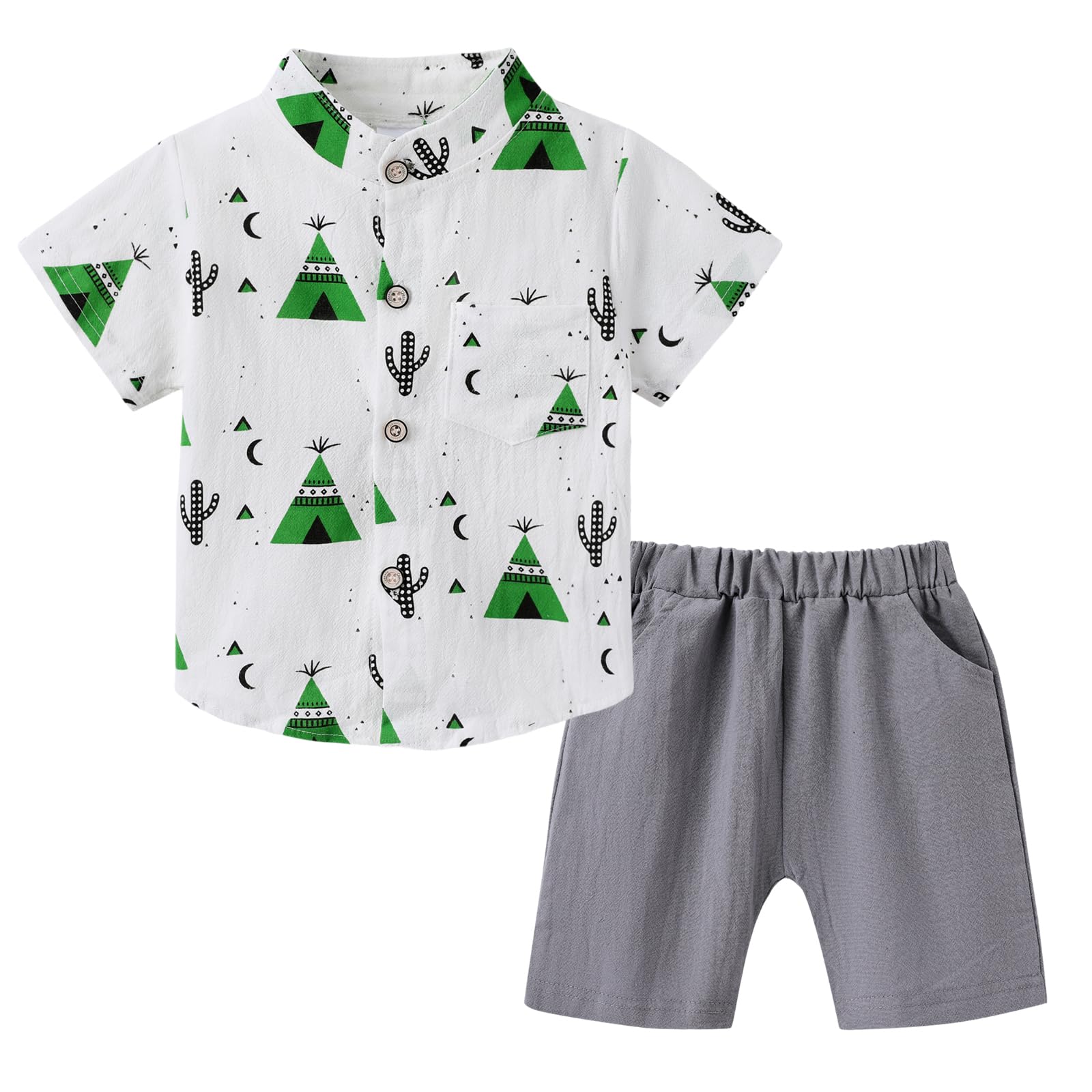 PATPATToddler Baby Boy Shirt Shorts Set Summer Outfit Cactus Print Short Sleeve Cotton Top Elastic Shorts Set 2pcs Infant Clothes Size 0 Months-3 Years