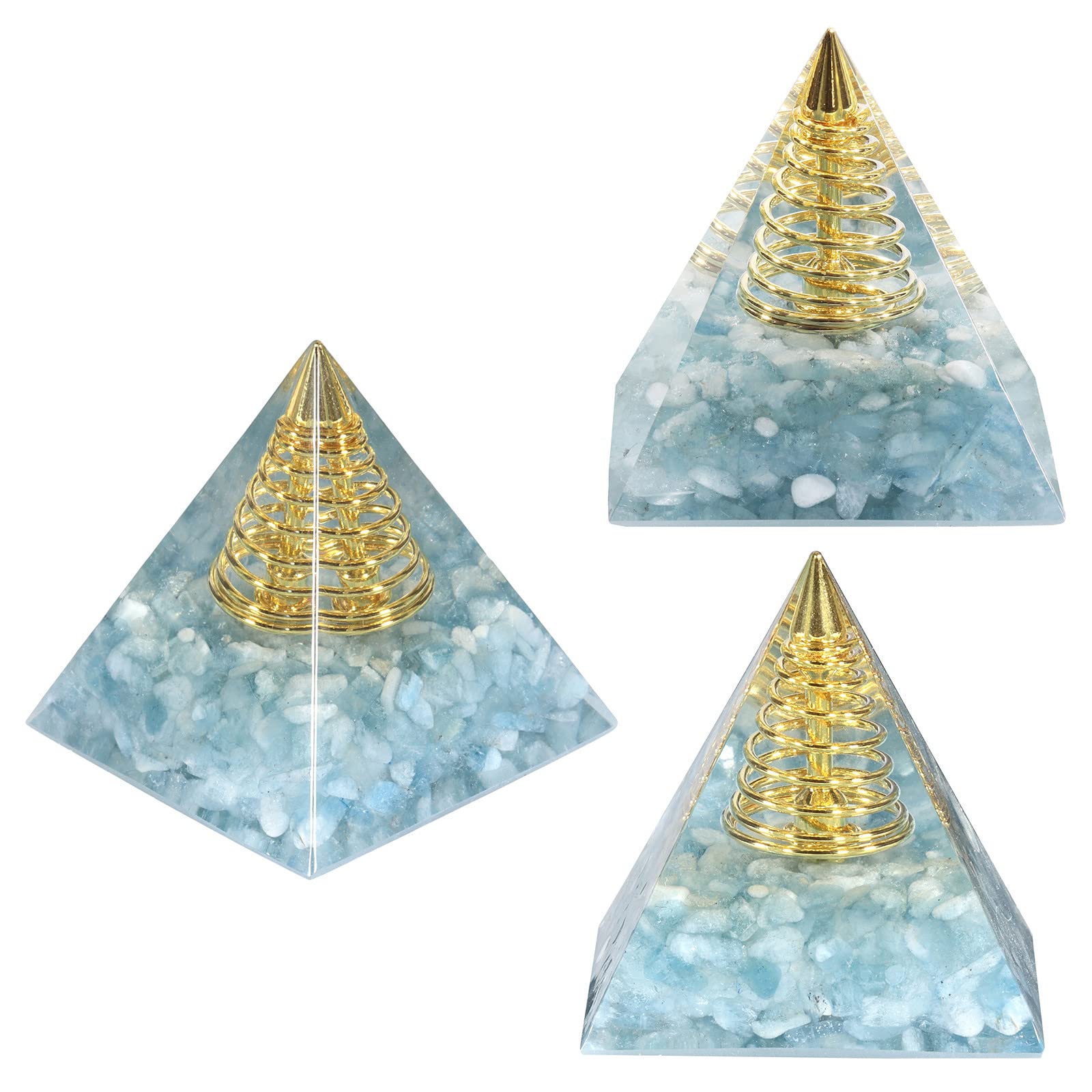 Nupuyai Aquamarine Spiral Healing Crystal Pyramid for Protection Spiritual Ornament Quartz Energy Point Figurine for Reiki Healing with Gift Box - Image 3