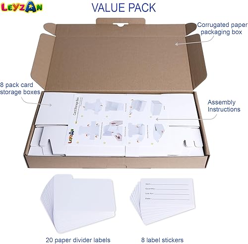 Miniatura 7 de Leyzan Caja de almacenamiento de tarjetas coleccionables, paquete de 8  Caja de almacenamiento de cartón corrugado de 1000 unidades con divisores y