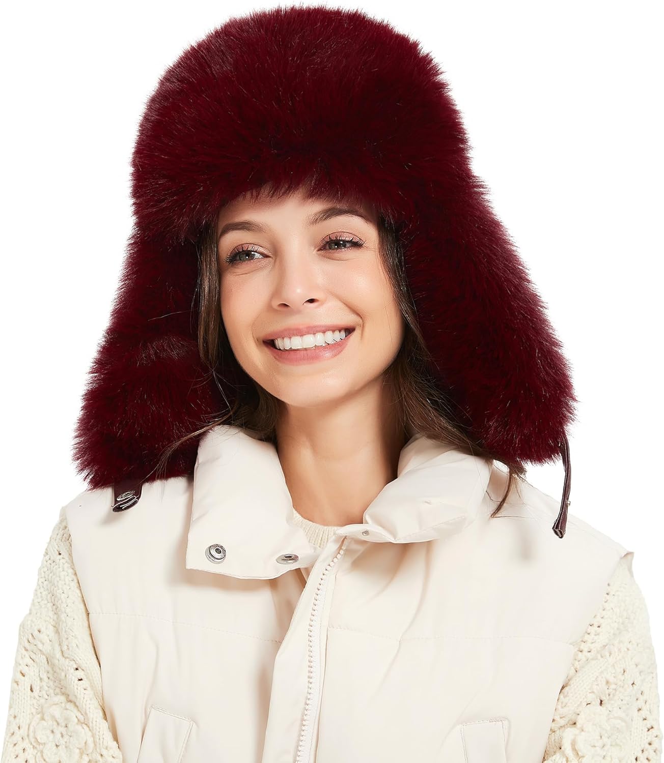 Winter Trapper Hat for Women Warm Faux Fur and Leather Windproof Full Hood Earflap Beanies