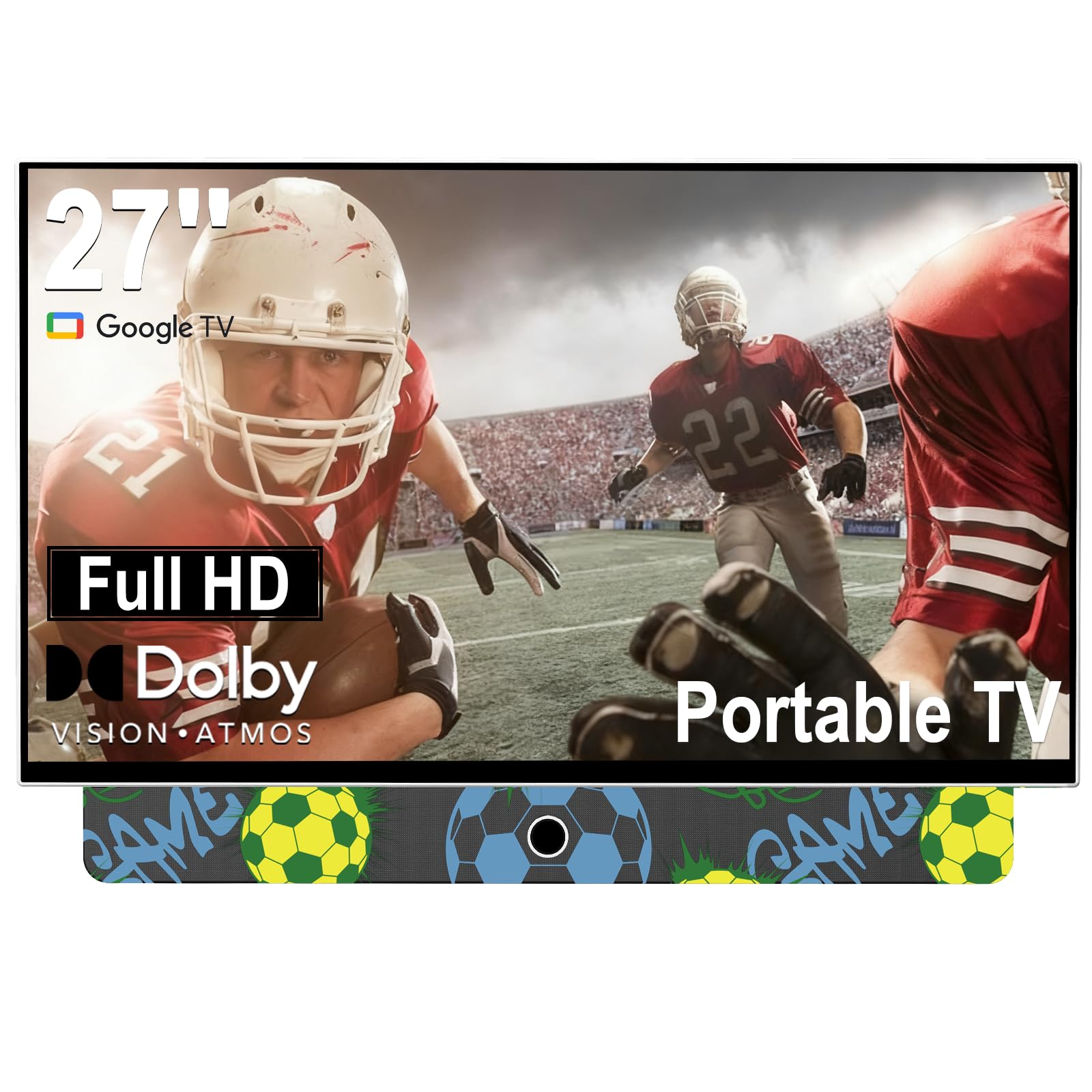 27 Inch Portable Smart TV, Android 14 OS, Built-in Battery Powered, FHD HDR Display, 60Hz Refresh Rate, Dolby Audio, WiFi, Chromecast, Voice Remote, for Bedroom, Game Day Parties, Camping & Travel