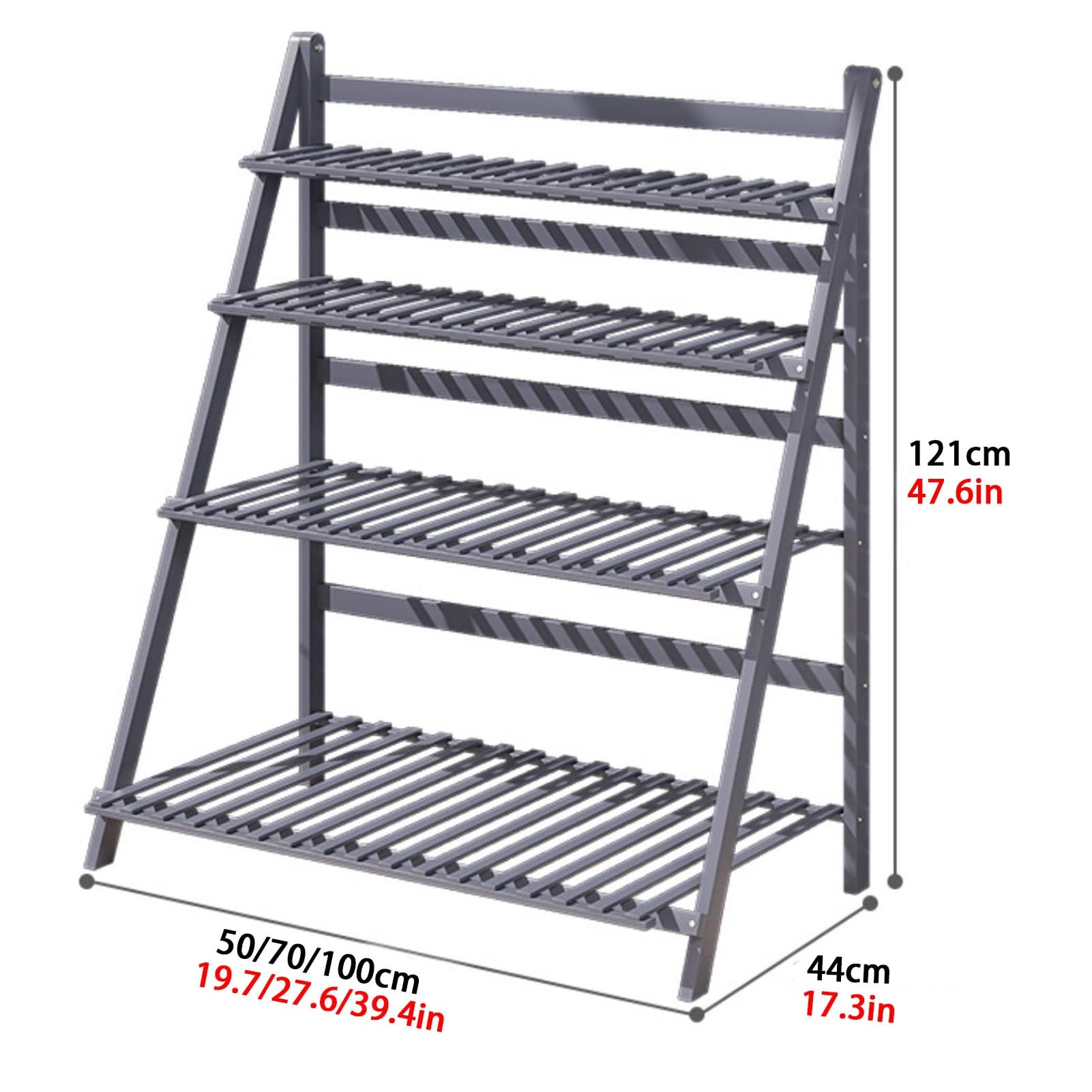 Support pliable en bambou à 4 niveaux pour terrasse, balcon, jardin, support de pot de fleurs multifonction avec design échelle (marron, 50 cm)