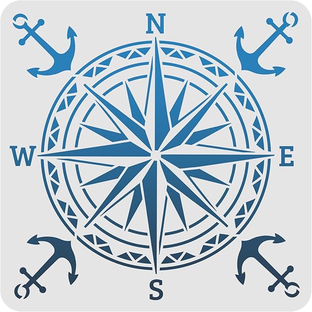 FINGERINSPIRE Compass Stencils Template 30x30cm Plastic Compass Drawing Painting Stencils Compass Anchor Pattern Reusable Stencils for Painting on Wood, Floor, Wall and Tile