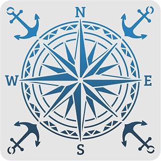 FINGERINSPIRE Compass Stencil Template 11.8x11.8inch Plastic Drawing Painting Pattern - Reusable for Wood, Floor, Wall and Tile