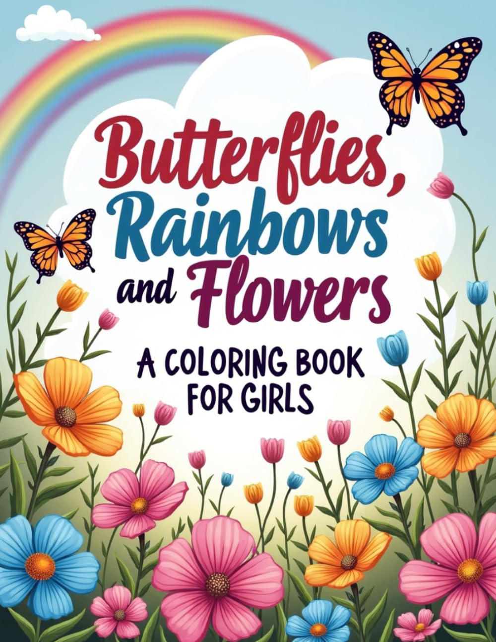 Butterflies, Rainbows, and Flowers: A Coloring Book For Girls