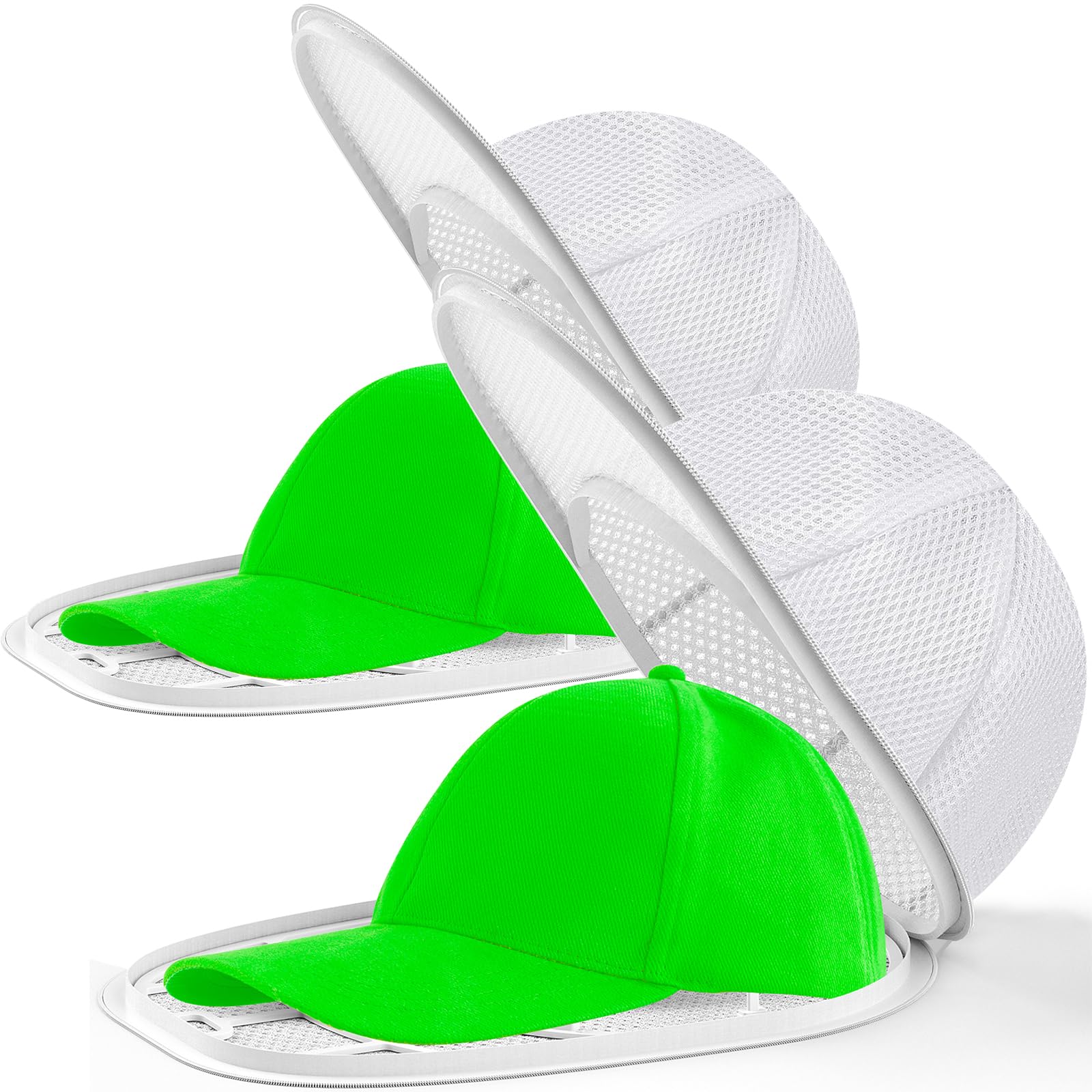 Coopache Hat Washer for Baseball Cap Washing Cage for Washing Machine and Dishwasher, Ball Cap Holder Rack with Mesh Laundry Bags for Cleaning Hats (2 White)
