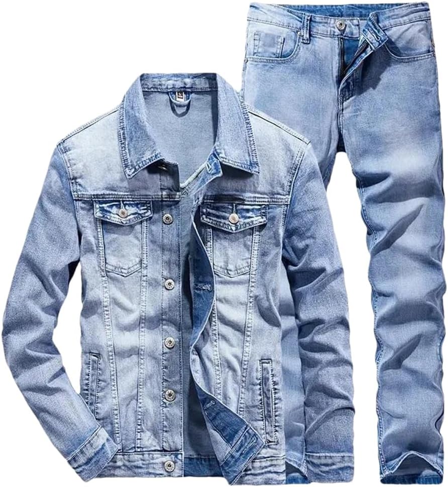 Men's Two Piece Jeans Sets Men's Slim Denim Suit Two-Piece Spring Denim Jacket Jeans Sets