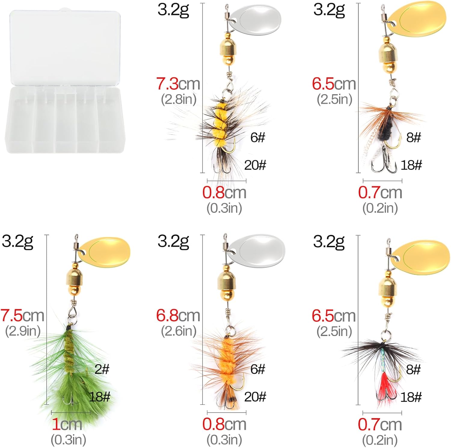 Fishing Spinners Trout Spinner baits Spoon Fishing Lures Kit for Freshwater Smallmouth Bass,Steelhead Small Spinnerbait with Tackle Box