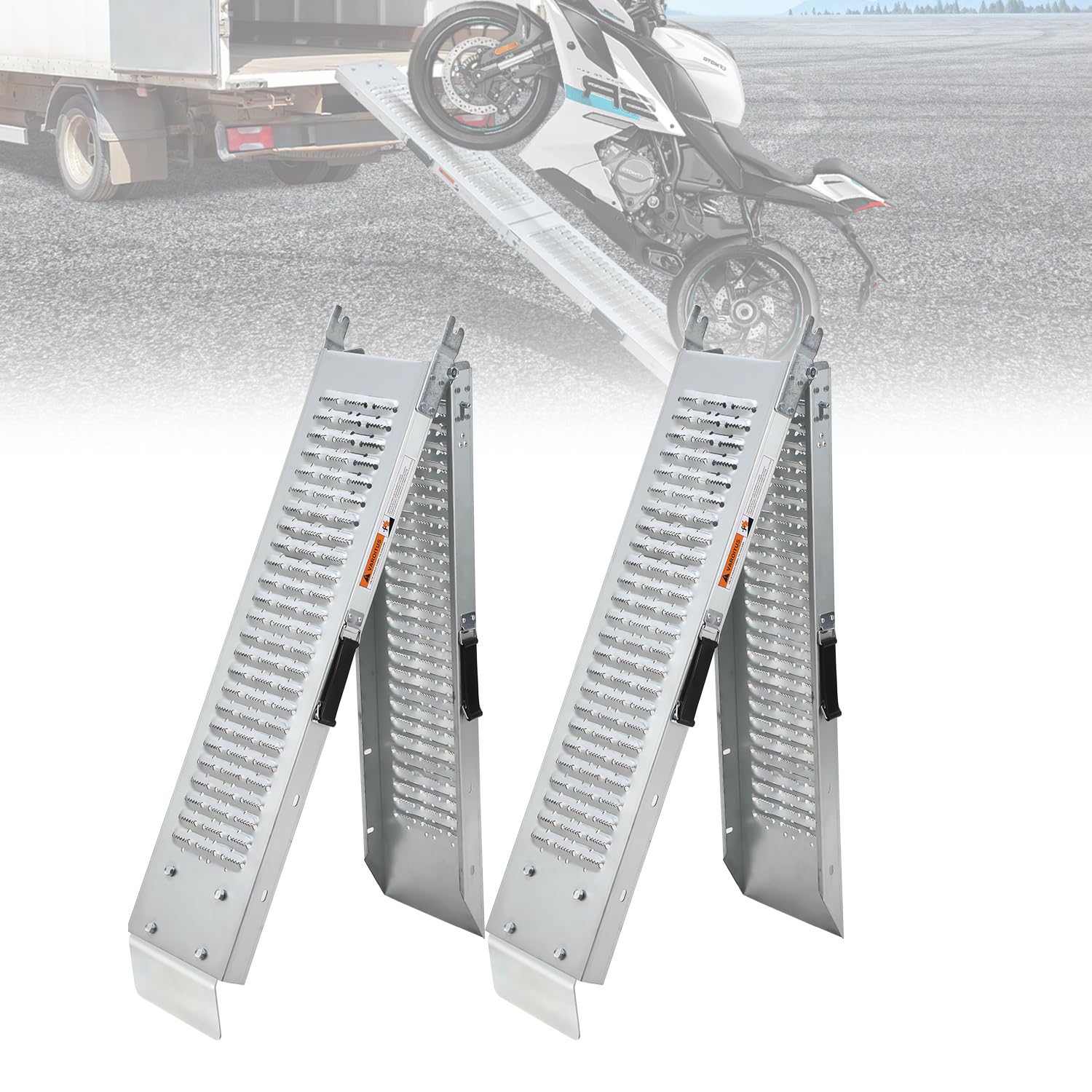 Rampa plegable de 2 unidades, capacidad de carga de 400 kg, 190 × 22,5 × 4,5 cm, rampa de acceso para coches y coches, rampa de carga para motocicleta, cortacésped y silla de ruedas
