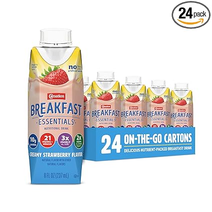 Carnation Breakfast Essentials Ready-to-Drink Creamy Strawberry, 8 FL OZ Carton,8 Fl Oz (Pack of 24)