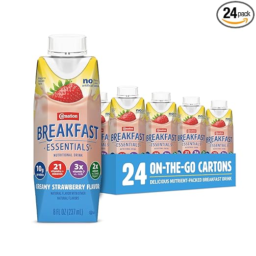 Carnation Breakfast Essentials Ready-to-Drink Creamy Strawberry, 8 FL OZ Carton,8 Fl Oz (Pack of 24)