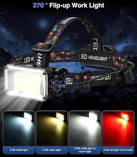 Miniatura 3 de MoKo Linterna frontal recargable de 150000 lúmenes, batería de 60 horas de duración desmontable, 8 modos súper brillante, bombilla de 50 W, IP68,