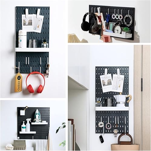 Miniatura 7 de Keepo - Juego de combinación de 2 tableros de clavijas y 10 accesorios modulares para colgar en pared, para organización de pared, manualidades,