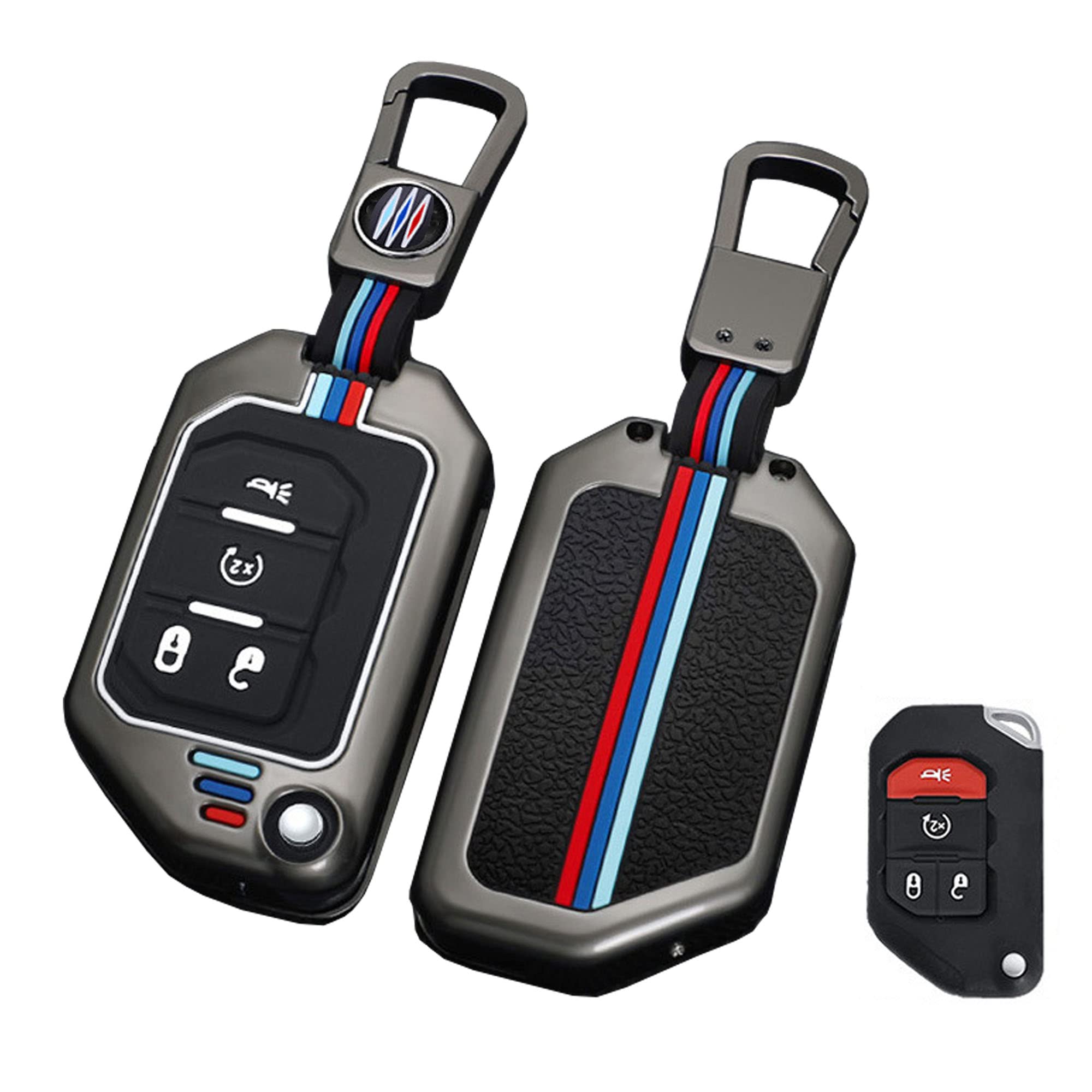 for Jeep Key Fob Cover Car Key Protection Shell with Keychain Fit for Jeep Gladiator JT Sahara JLU Jeep Wrangler JL JLU Rubicon