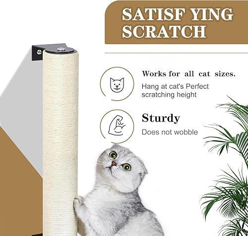 Miniatura 2 de Poste rascador para gatos montado en la pared, cuerda de sisal natural de 16 pulgadas, para muebles de pared para gatos, rascador de garras para