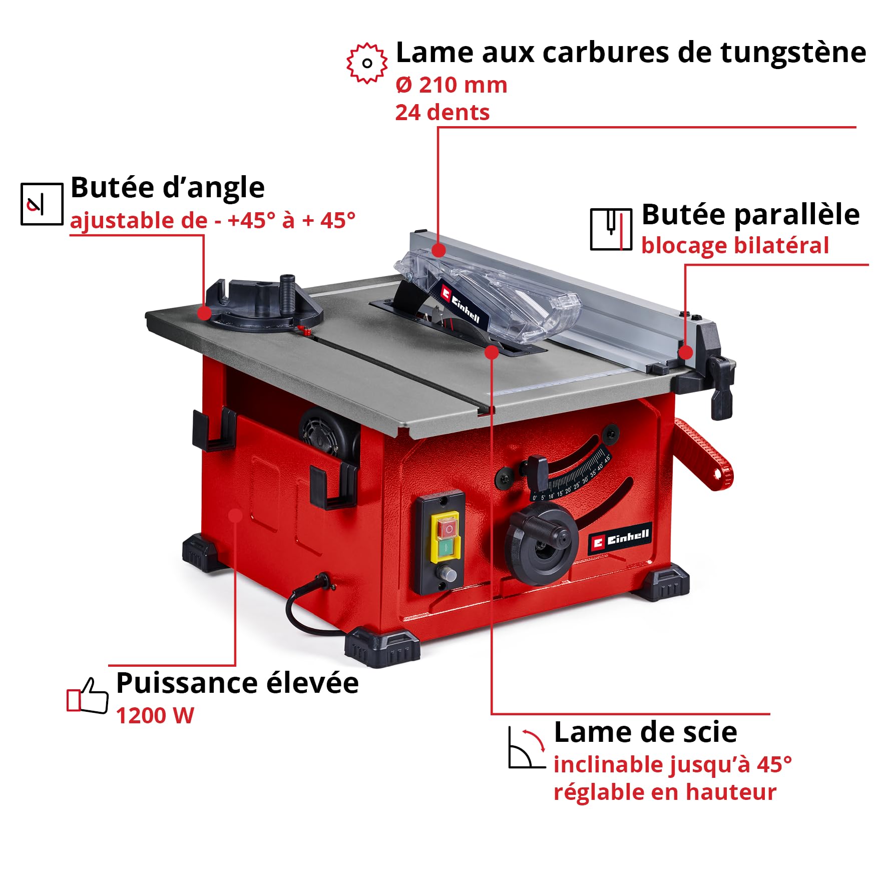 Einhell Scie circulaire sur table TC-TS 8 1200 W hauteur de coupe 45 mm lame Ø 210 mm