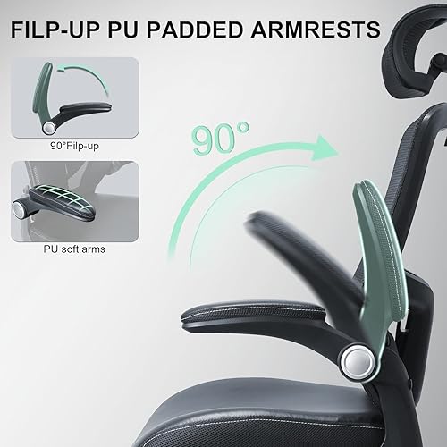 Miniatura 7 de Silla de oficina ergonómica, silla de escritorio de malla con respaldo alto con soporte lumbar ajustable y reposacabezas, silla de trabajo ejecutiva