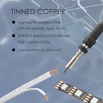 RGBZONE 10m/33ft 22AWG 4pin LED Light Strip Cable Cord, LED Electric Wire 22 Gauge, Conductor Extension Cable Line Cord for RGB LED Strip 5050 3528, PVC Plastic Flexible(White)