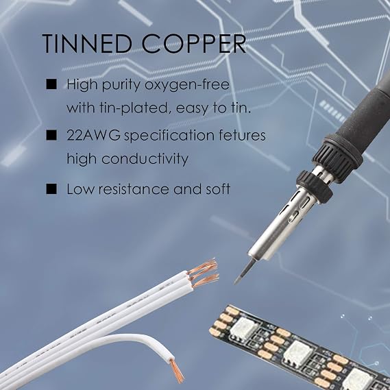 RGBZONE 10m/33ft 22AWG 4pin LED Light Strip Cable Cord, LED Electric Wire 22 Gauge, Conductor Extension Cable Line Cord for RGB LED Strip 5050 3528, PVC Plastic Flexible(White)