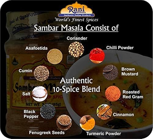 Miniatura 7 de Rani Sambar Masala (mezcla de especias para sopa de lentejas) Tarro PET de 3 onzas (3.00 oz)  Todo natural  Vegano  Sin colores  Apto para gluten