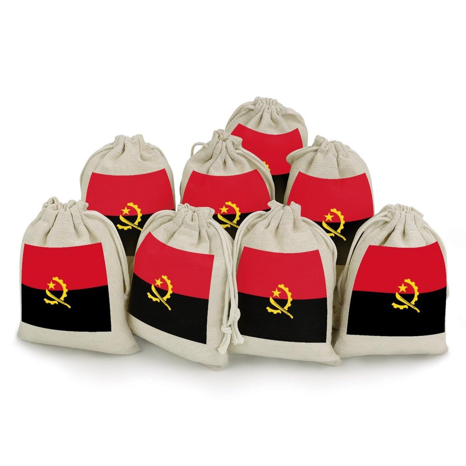 Angola Flag 8 Pack Small Gift Bags Cotton And Linen Drawstring Pockets Sachet Bag for Party Home Supplies