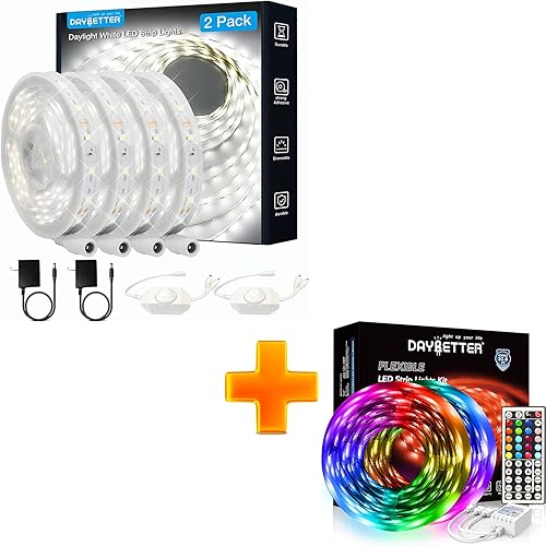 DAYBETTER Paquete de 2 tiras de luces LED blancas, luces de cuerda brillante regulable de 40 pies, tiras de luz de 6500K 24V, 720 LED 2835 luces de