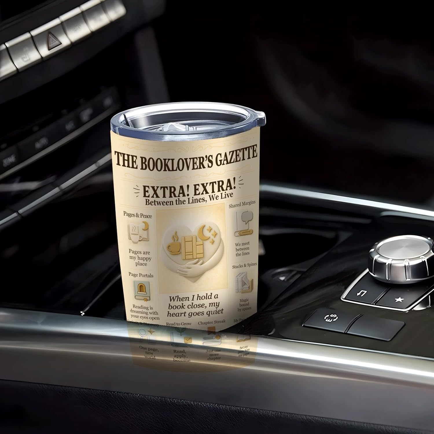 Book Lover Reading Tumbler 20 oz - Vintage Newspaper Reading Cup, Stainless Steel Double-Wall Vacuum Insulated, Lid & Straw, Car-Cup-Holder Fit, Cozy Gift for Readers, Book Club, Librarian, Teacher - Image 7