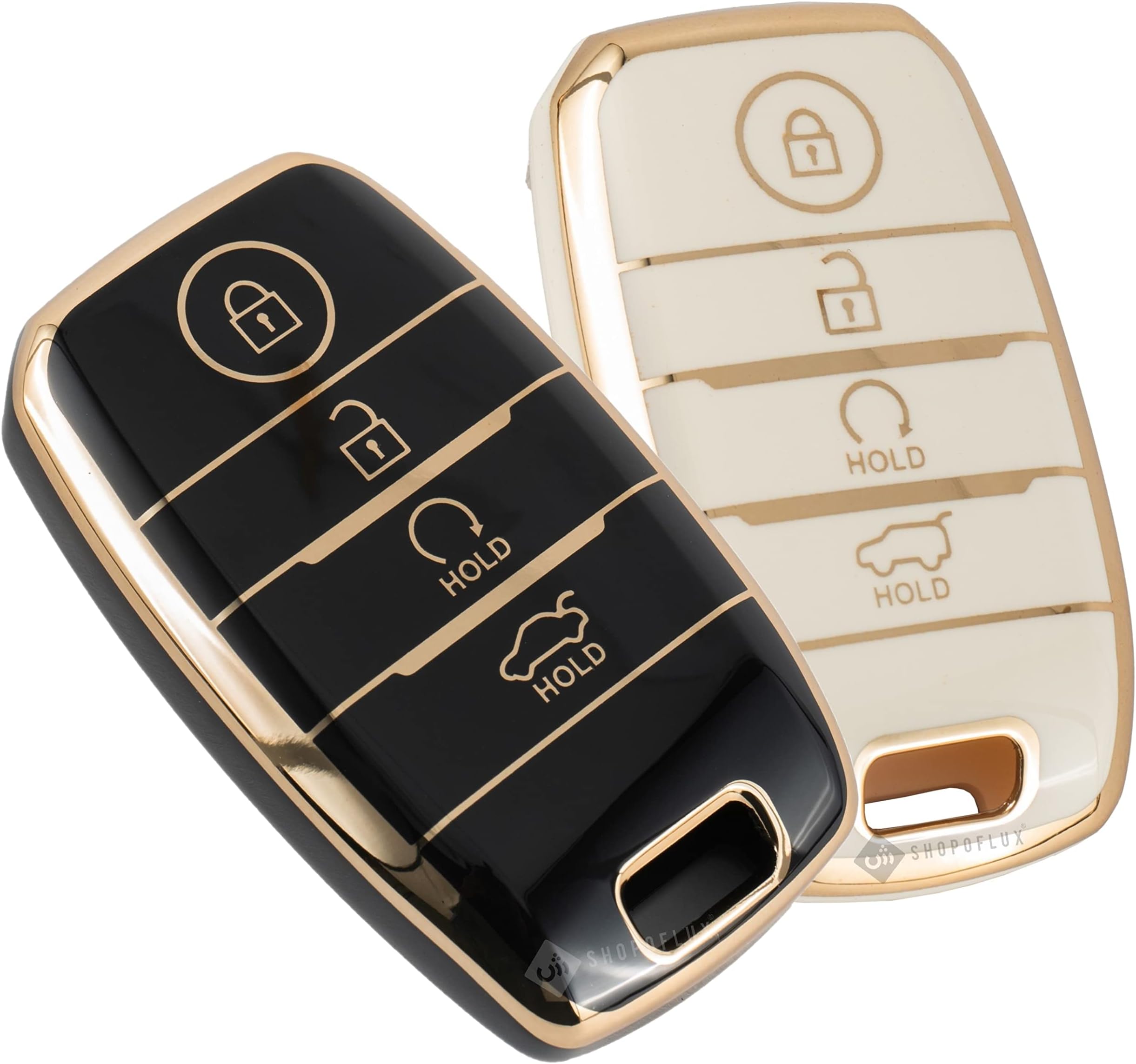 TPU Key Cover Compatible with Kia Seltos | Sonet | Carens 4 Button Smart Key (Black & White Pack of 2)