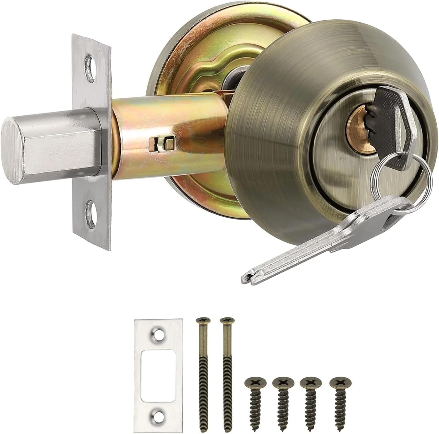 Cyan-Copper Copper Creek Single Cylinder Deadbolt Key Lock, Keyed Entry Door Knob Anti-Theft Exterior Hardware