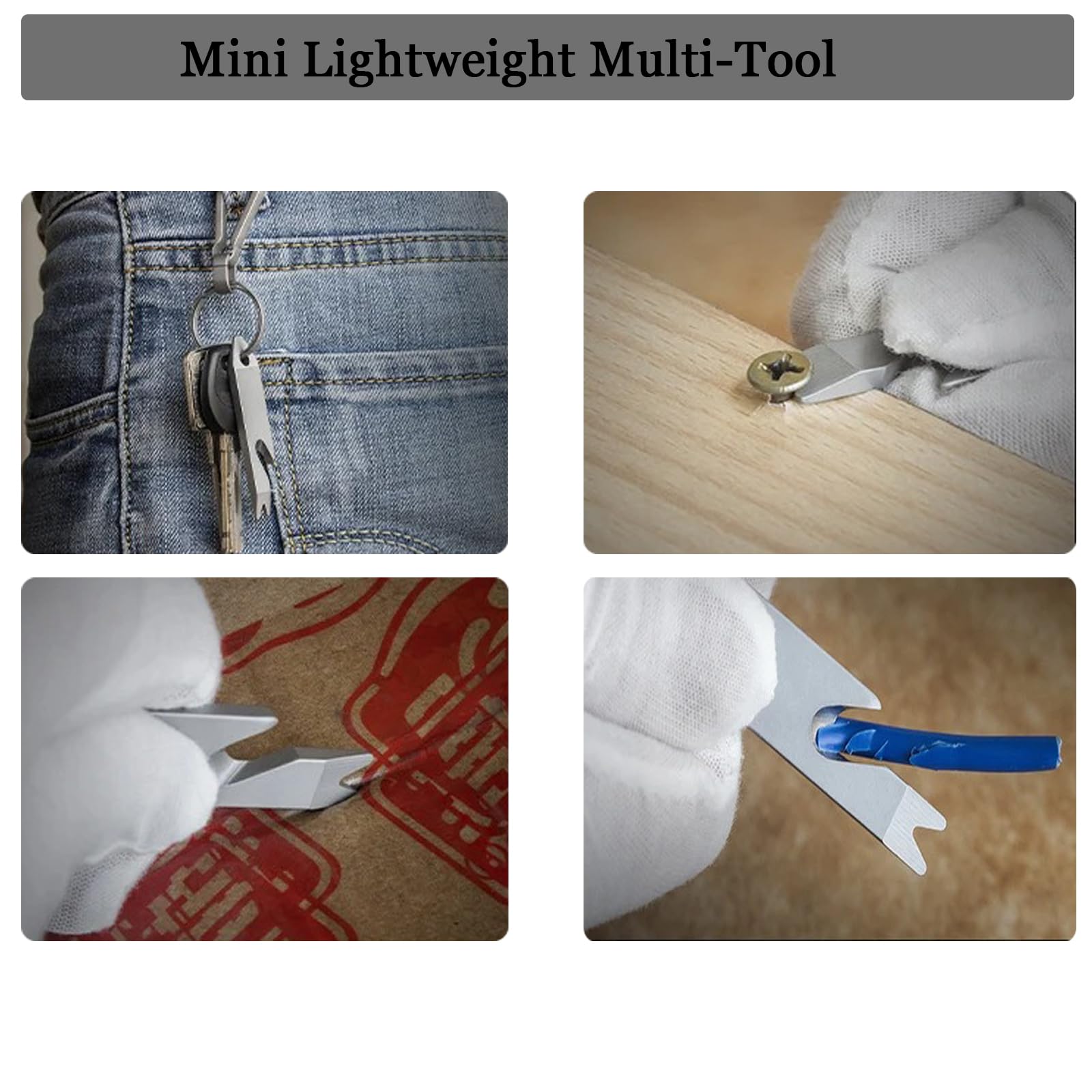 QISVVE Mini EDC Pry Bar - 4-in-1 Keychain Multitool, Stainless Steel Pocket Tool (Grey)
