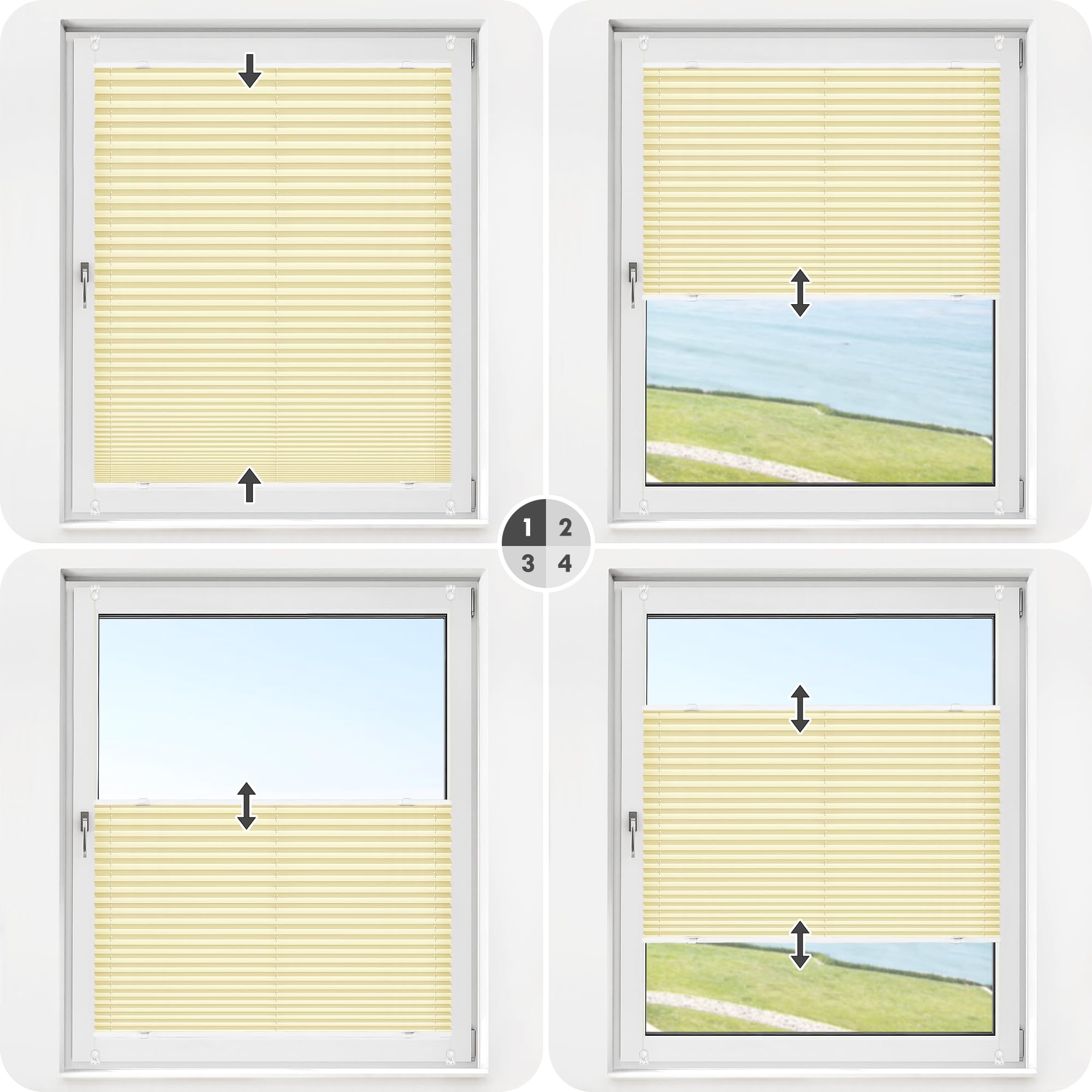 Victoria M. Praktica Store Plissée sans Perçage Store Pliable Opaque pour Fenêtre Et Porte, Tissu Polyester, 70 x 150 cm, Creme