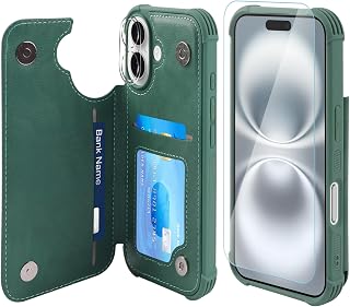 VANAVAGY Wallet Case for iPhone 16 with Card Holder, Forest Green