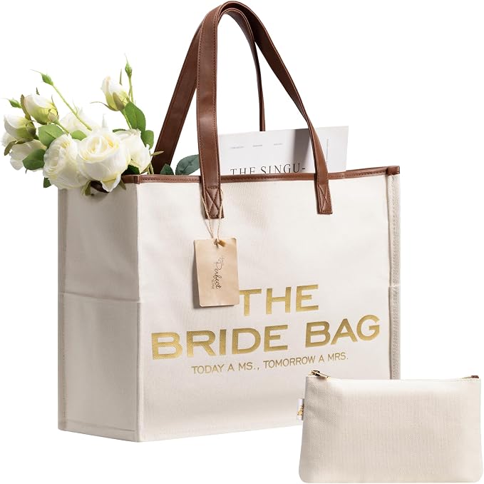 Your Perfect Day Bride Bag - Large Bridal Mrs Bag for Wedding & Honeymoon - With Zip Pocket and Bonus Vanity Case