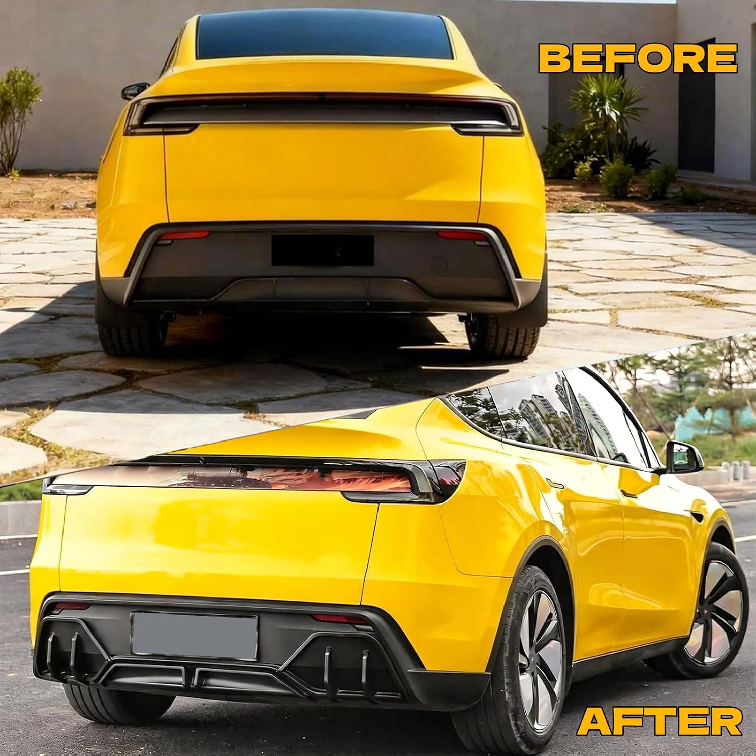 Rear Bumper Diffuser Lip 3pcs for Tesla Model Y Juniper 2025 2026 ABS Rear Bumper Molding Protector Lip (Glossy Black,3 PCS Rear Diffuser)