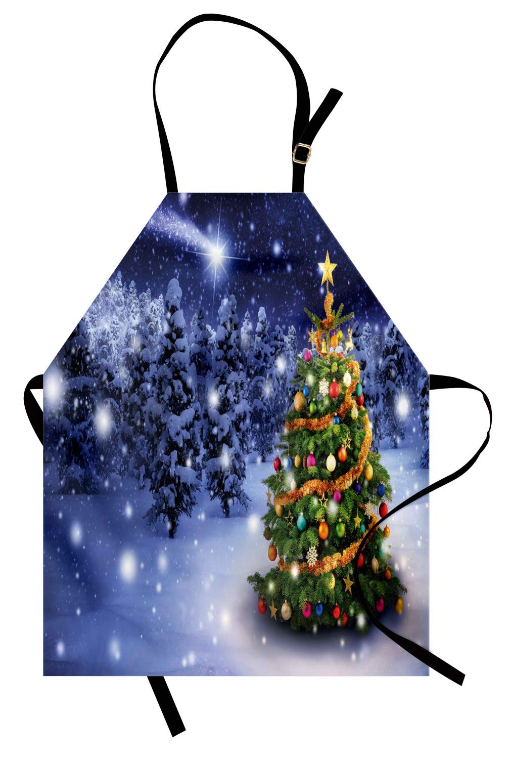 ABAKUHAUS Navidad Delantal de Cocina, Elf Noel Tema del invierno, Lavable Largo Ajustable Colores Nítidos Durables, Multicolor