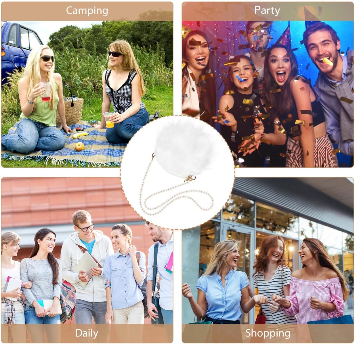 Crossbody Bag Plush Pearl Chain Cellphone Purse Small Fuzzy Shoulder Pouch for Women Ladies Girls - White 7.87 X 7.87 X 1.18 Inches - Image 8