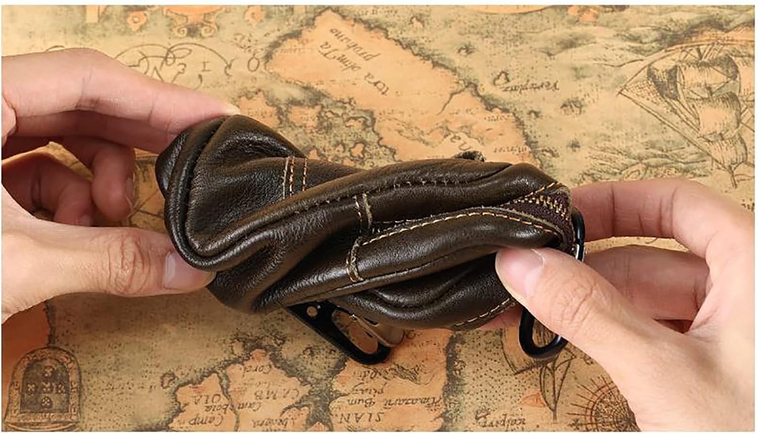 Key Case Key Bag Leather Material Multifunctional Coin Purse Card Waist Hanging Storage Daily Use