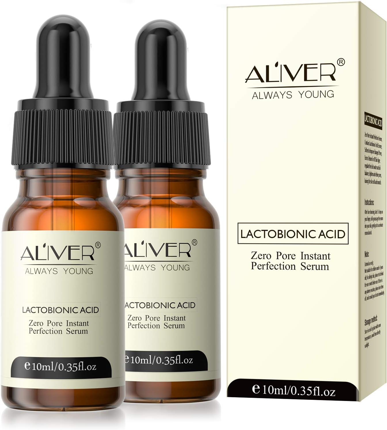 2 Pcs Zero Pore Instant Perfection Serum with Lactobionic Acid,Face Shrink Pores Serum Oil,Anti-aging Moisturizing Facial Serum,Improve Enlarged Pores,Reduces Sunspot,Acne and Pigmentation