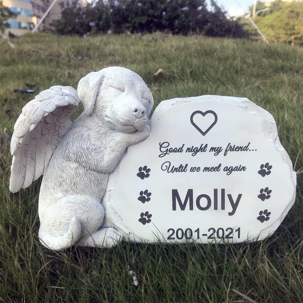 Claratut Personalized Dog Angel Pet Memorial Grave Marker Tribute Statue-Pet Headstone Memorial Garden Stones-Good Night My Friend.Until We Meet Again