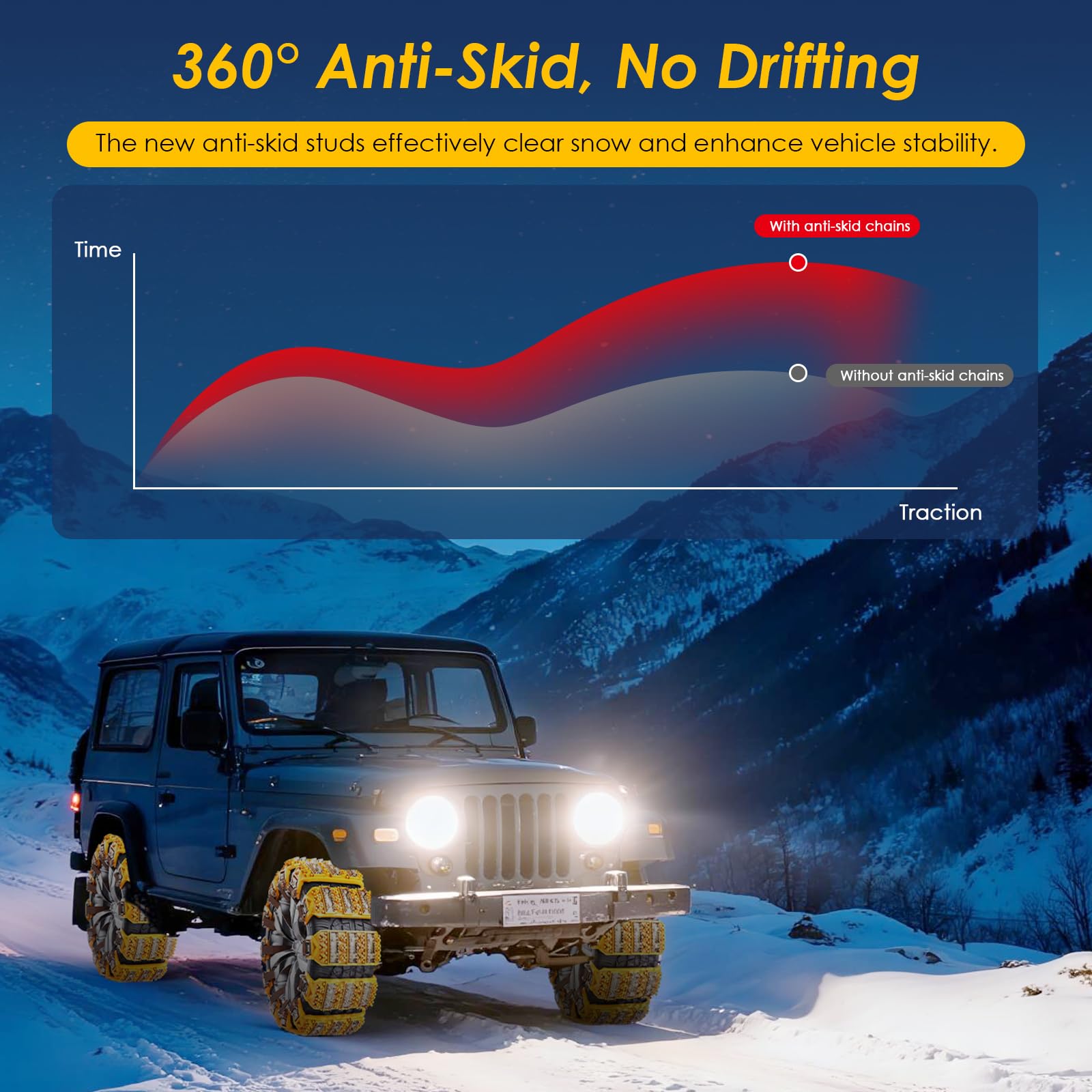 Catene da neve Oziral 8 pezzi regolabili per pneumatici 165-255 mm antiscivolo chiodate Giallo